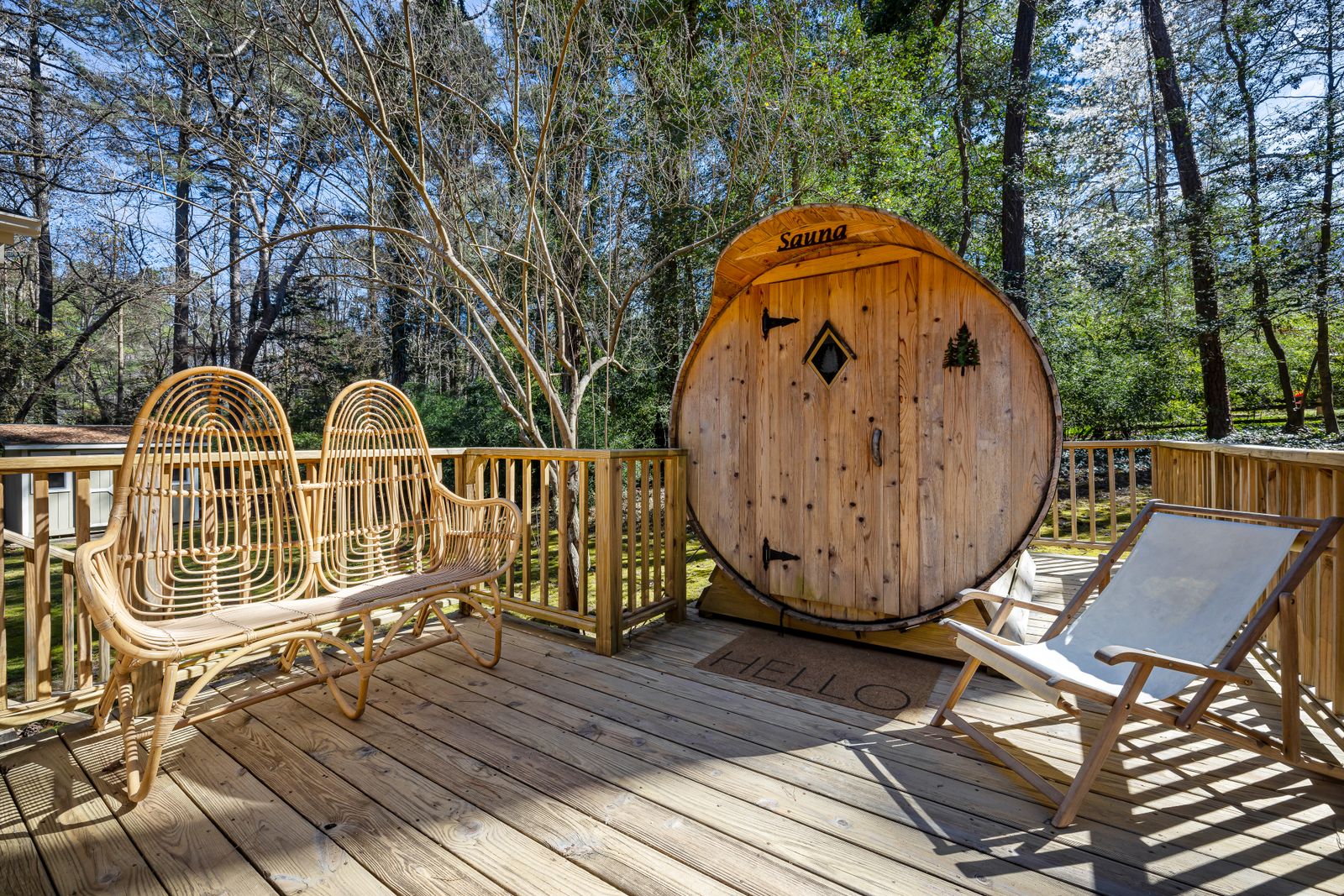 Outdoor Cedar Saunas — wooden sauna on a terrace